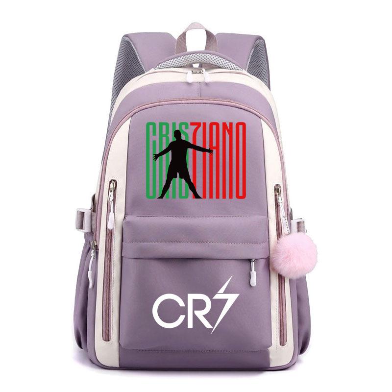 Football Star Cute Backpack Cr7 Primary And Secondary School Student Schoolbag Color Matching Waterproof And Wear-Resistant Backpack One size fits all