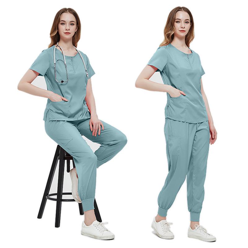 Women's Quick-Dry Split Surgical Gown Set - Washable Elastic Uniform for Dental and Hospital Staff
