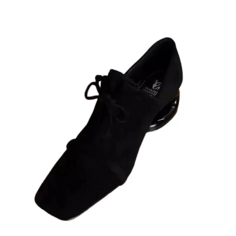 Suede Square Toe Mid Heels Shoes Women Desigenr Chunky Loafers Shoes Trend Fashion Elegant Pumps Dress New Mujer De Zapatillas