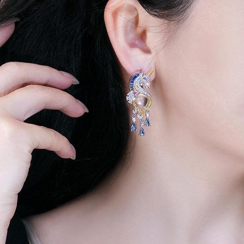 ins zircon unicorn earrings temperament stud earrings light luxury earrings
