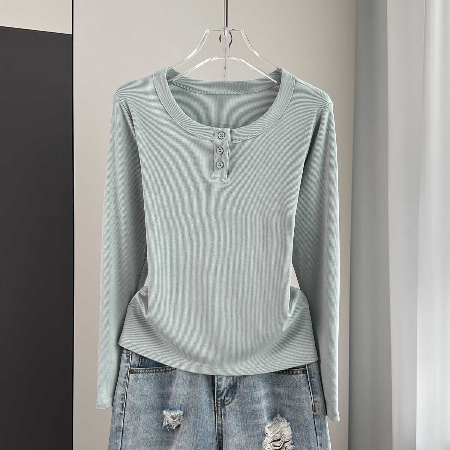 

Stylish Round Neck Long Sleeve Base Top Ribbed Slim Fit Inner Wear Stretchy Slim Base Layer Soft Ribbed Fabric Good For Inner And Outer Wear Top 2XL