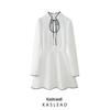 2025 Spring Women's European & American Style Stand-up Collar Tie Long Sleeve Short Dress