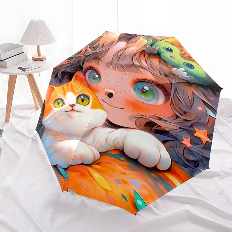 

1pc Cute Cat Automatic Opening and Closing Umbrella - Lightweight 3-Fold Design, Suitable for Fans, Travel, Daily Use - Official Product, Interes