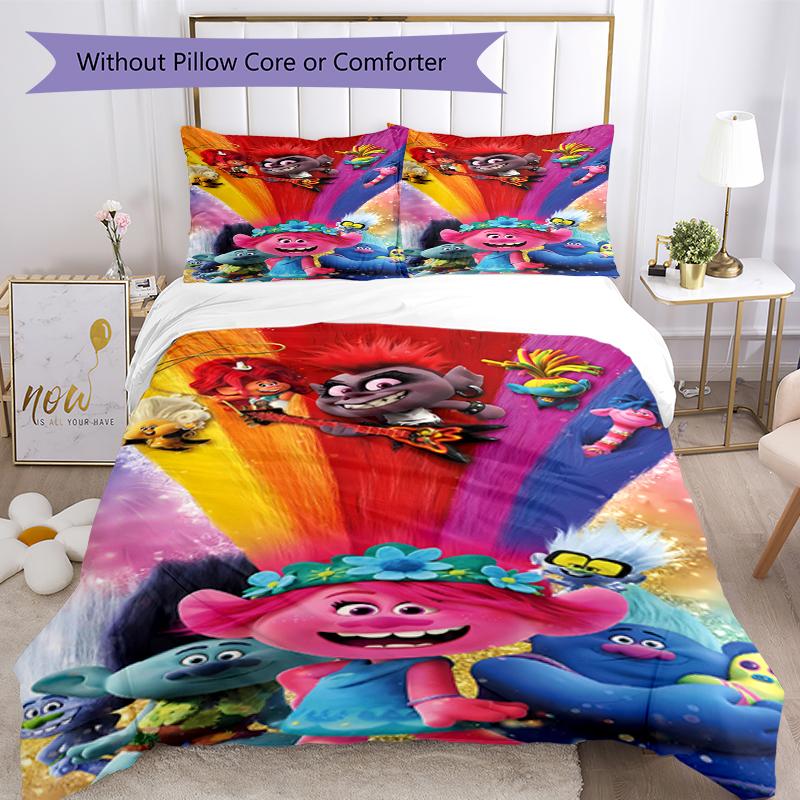 3pcs Trolls Bedding Set Duvet Cover Closure Includes 1 Duvet Cover & 2 Pillowcases, Soft and Comfortable for All Seasons.