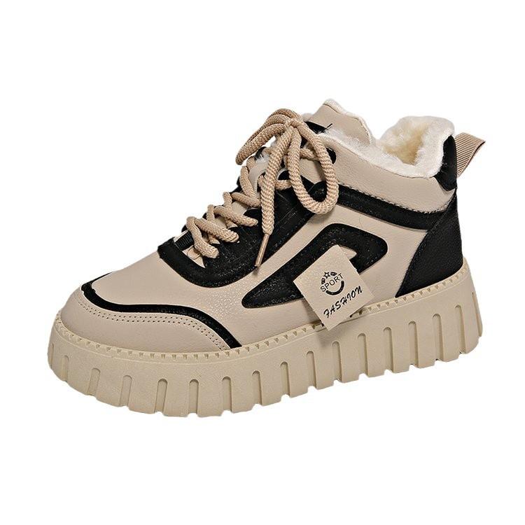 [Ushilai] thick-soled velvet board shoes women's winter 2025 new lace-up fashionable versatile high-top casual shoes