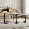 Two-Piece Nesting Coffee Table Set, Oak Veneer, Round with a Diameter of 70 cm, Metal Frame, Modern Style, Suitable for Living Room, Bedroom, Balcony.