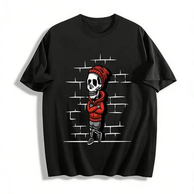 Trendy Skull Street Style Hoodie Cool Graphic Casual Top Pure Cotton T-shirt