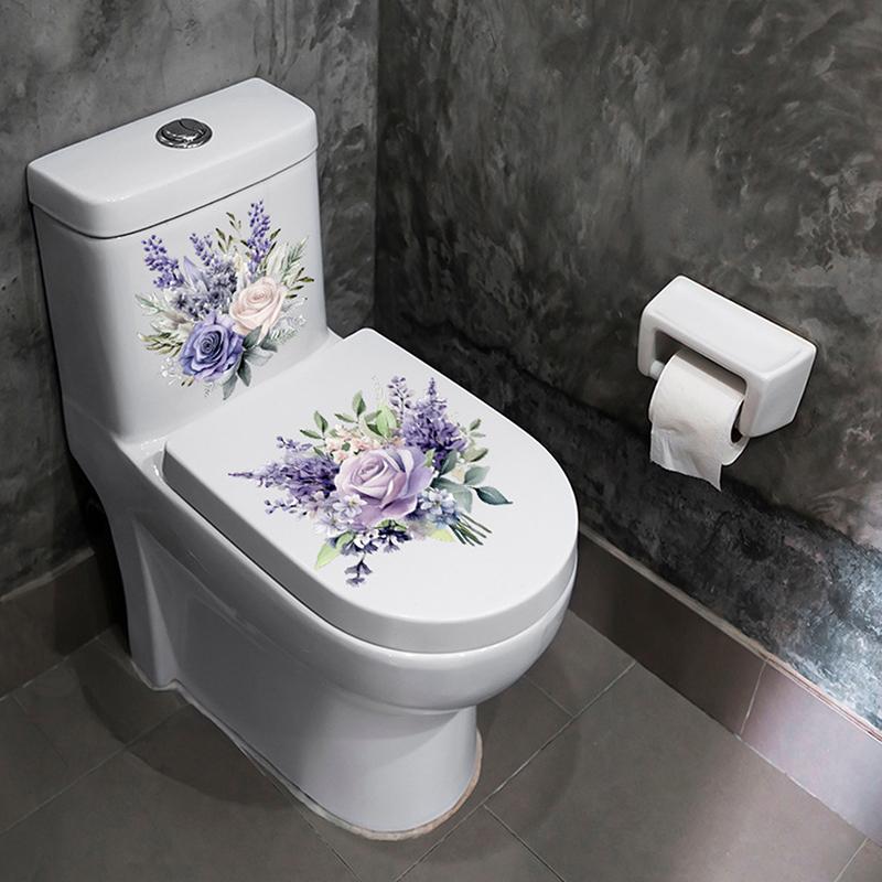 Hyacinth Flower Purple Wall Stickers for Toilet Bathroom Removable Waterproof Decals