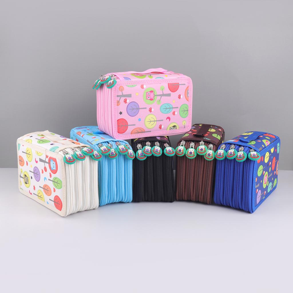 Cute owl shaped zipper pull Four-layer pencil case, portable exquisite stationery storage bag, essential art drawing pencil case