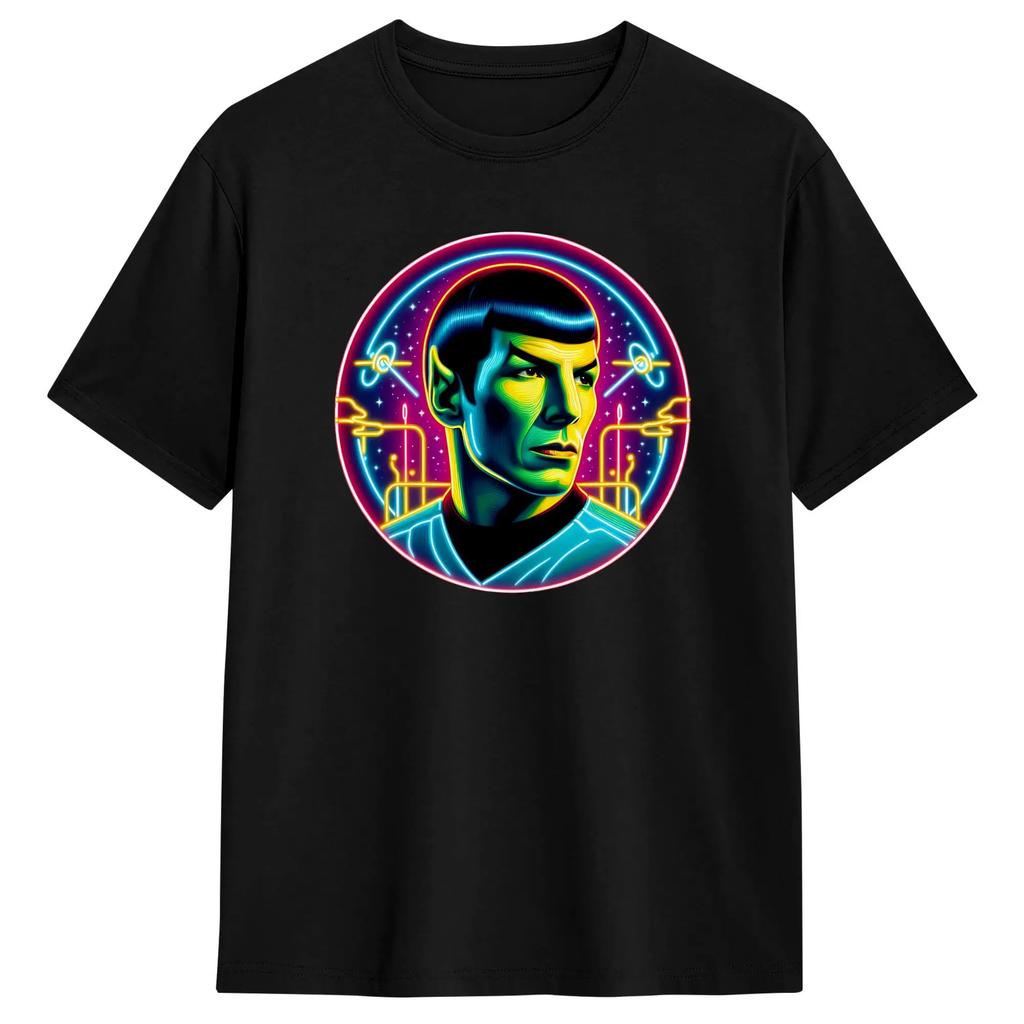 Vintage T-Shirt Summer Stars Treks Spock Ruminations In Neon Novelty T Shirts Cotton Tshirt for Men Y2K Basic Plus Size Top Tees
