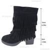 Sexy Suede Black Tassels Riding Boots Women 2025 Winter Side Zipper High Heel Western Cowboy Boots Bota Feminina Size35