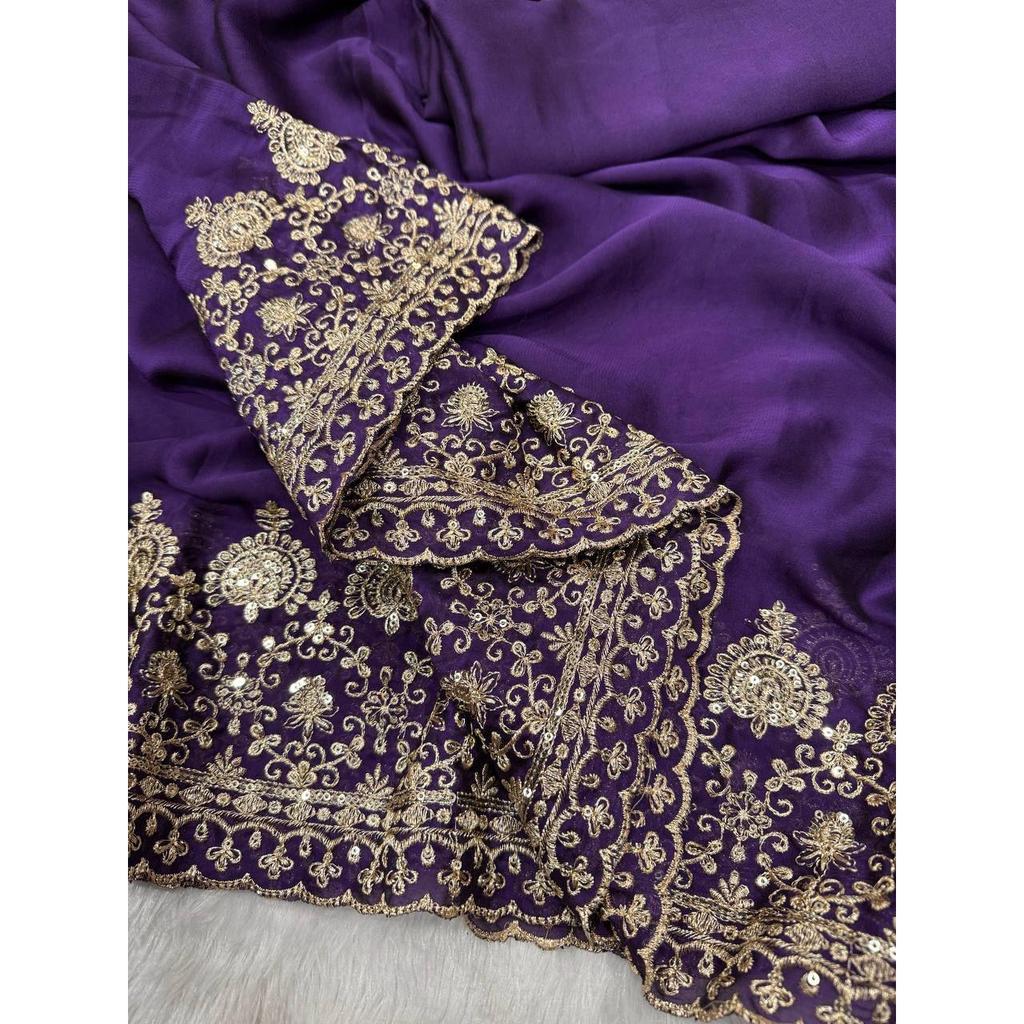 Premium Soft Faux Georgette Mirror Work Saree