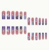 24Pcs Long Coffin Press On Nails, Blue French 3D Flower & Butterfly Rhinestone False Nails