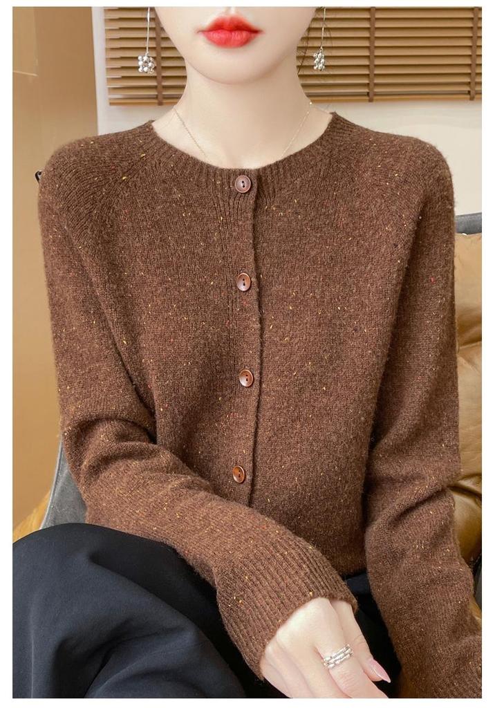 Women's 100% Pure Wool Round Neck Cardigan Sweater - Autumn/Winter Korean Style Knit Outerwear