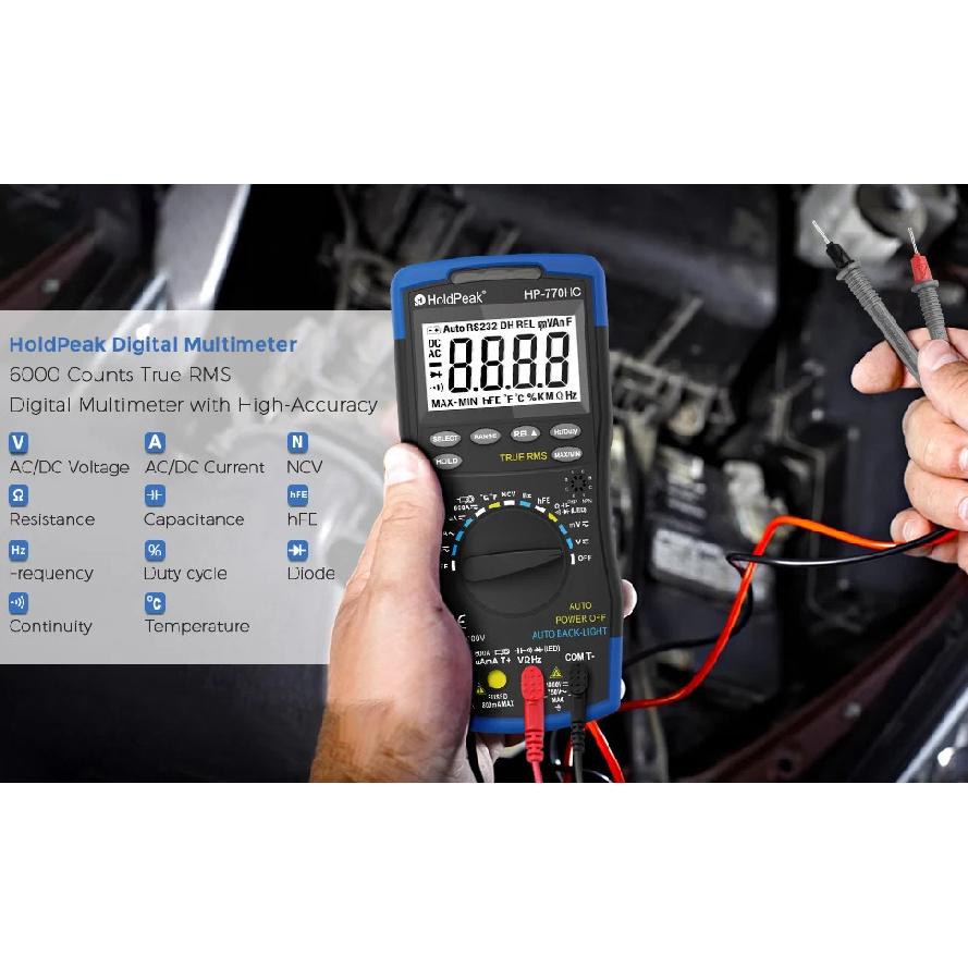 HoldPeak HP-770HC True RMS Multimeter 6000 Counts Auto Range NCV 600A AC DC Current Tester with HP-605A