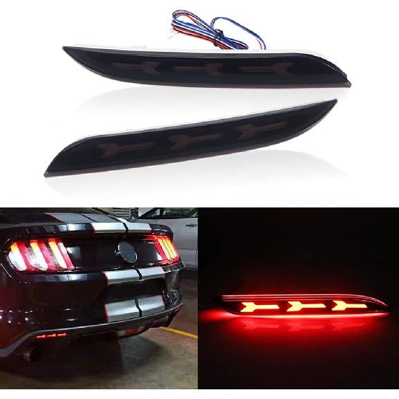 GTINTHEBOX for 2015-2017 Ford Mustang Rear Bumper Reflectors LED Brake Tail Lights Fog Lamps Red Lens Smoked Lens