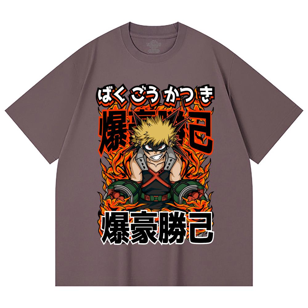 230 Gsm 100% Cotton My Hero Academia V13 Bakugo Print Unisex Heavy Cotton T Shirt