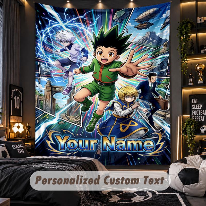 Personalized Wall Tapestry,Hunter × Hunter Custom Printed Name, Fabric Wall Art For Indoor Room Backdrop