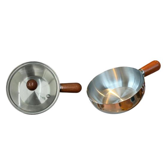 Small Pot for Food Supplement Instant Noodle with Lid And Wooden Handle, Stainless Steel Non-Stick Coated Kitchen Cooking Boiling Noodles Pot,