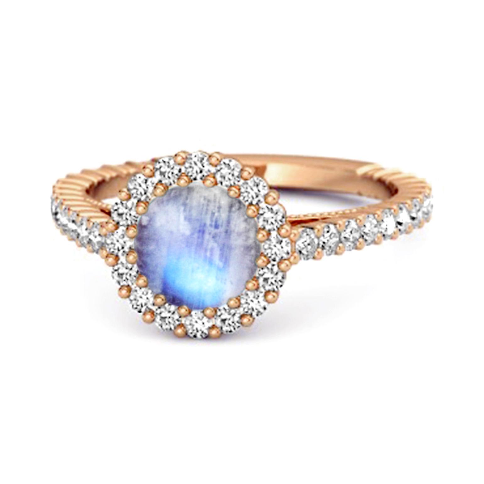 

Moonstone Halo Pave Engagement Ring - 925 Sterling Silver Rose Gold Vermeil 10 рожевий колір золота