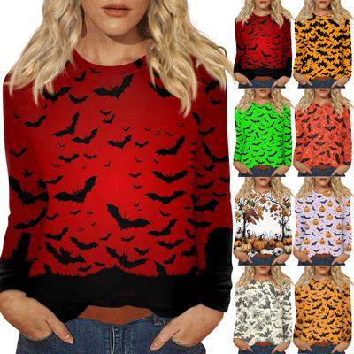 Damska moda swobodna Halloween nadruk okrągły dekolt długi rękaw sweter top