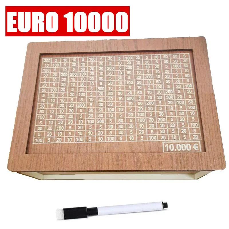 Euro Dollar Saving Money Box Handmade Wooden Cash Vault Piggy Bank with Money Goals Numbers for Kids Adults Gifts
