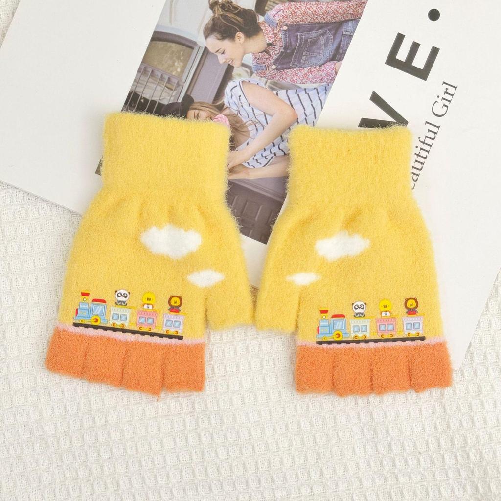Cute Winter Knitted Train Gloves - Windproof & Warm for Adults