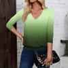 Women's Fashion Casual V-Neck Three-Quarter Sleeve Print Top