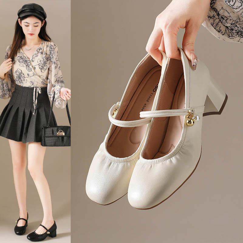 Fashion 2025 The Spring Luxury Pleated Designer Square Toe Coarse-heeled Shoes Outdoor Casual and Comfortable Women's Mary Jane Shoes