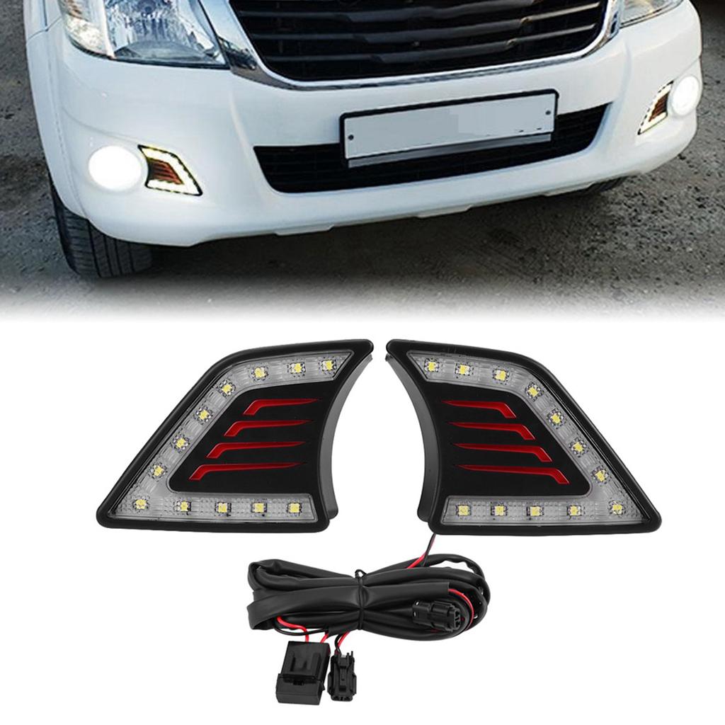 1 Çift Araba Gündüz Farı DRL LED Gündüz Farı Sis Lambası Hilux Vigo 12? için14
