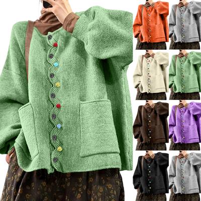 Pullover für Damen Knopf Langarm Strickpullover Mäntel mit Taschen