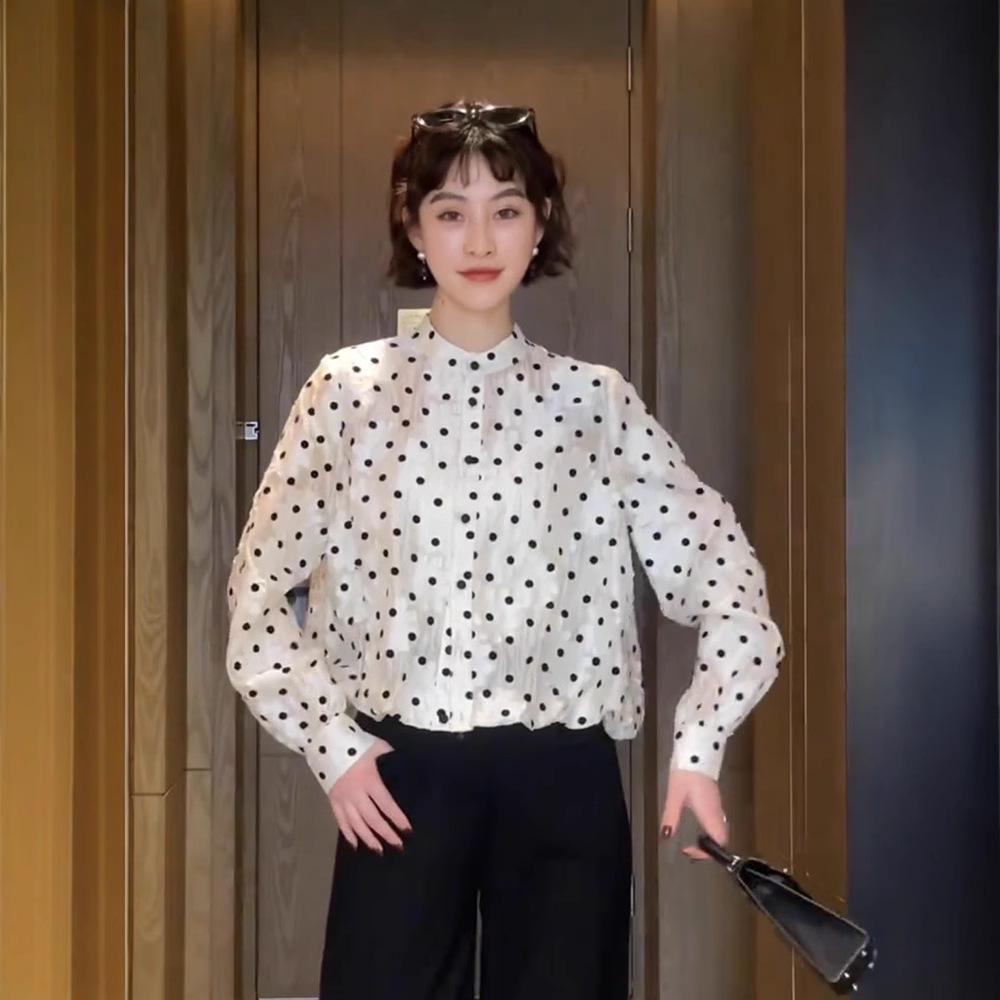 Women's 2025 Spring French Polka Dot Short Jacket-Shirt