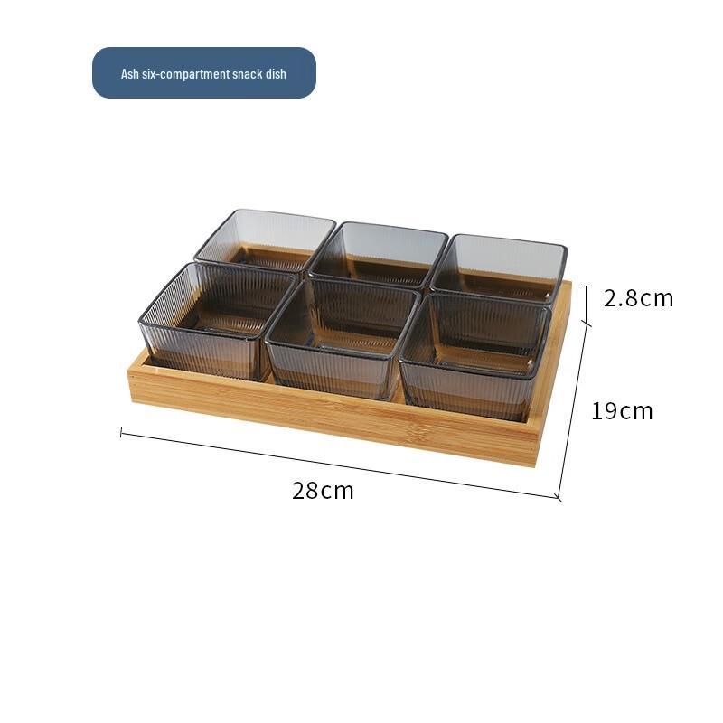 Chinese Style Glass Plates with Wooden Tray Set