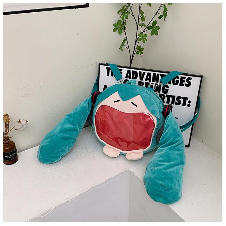 New Hatsune Miku double shoulder cartoon cute plush Lolita funny soft girl bag
