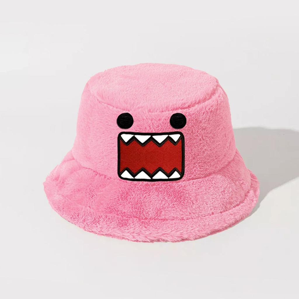 Kun Plush Domo Bucket Hat Cartoon Anime Warm Fluffy Flat Roof Cap For Men Women