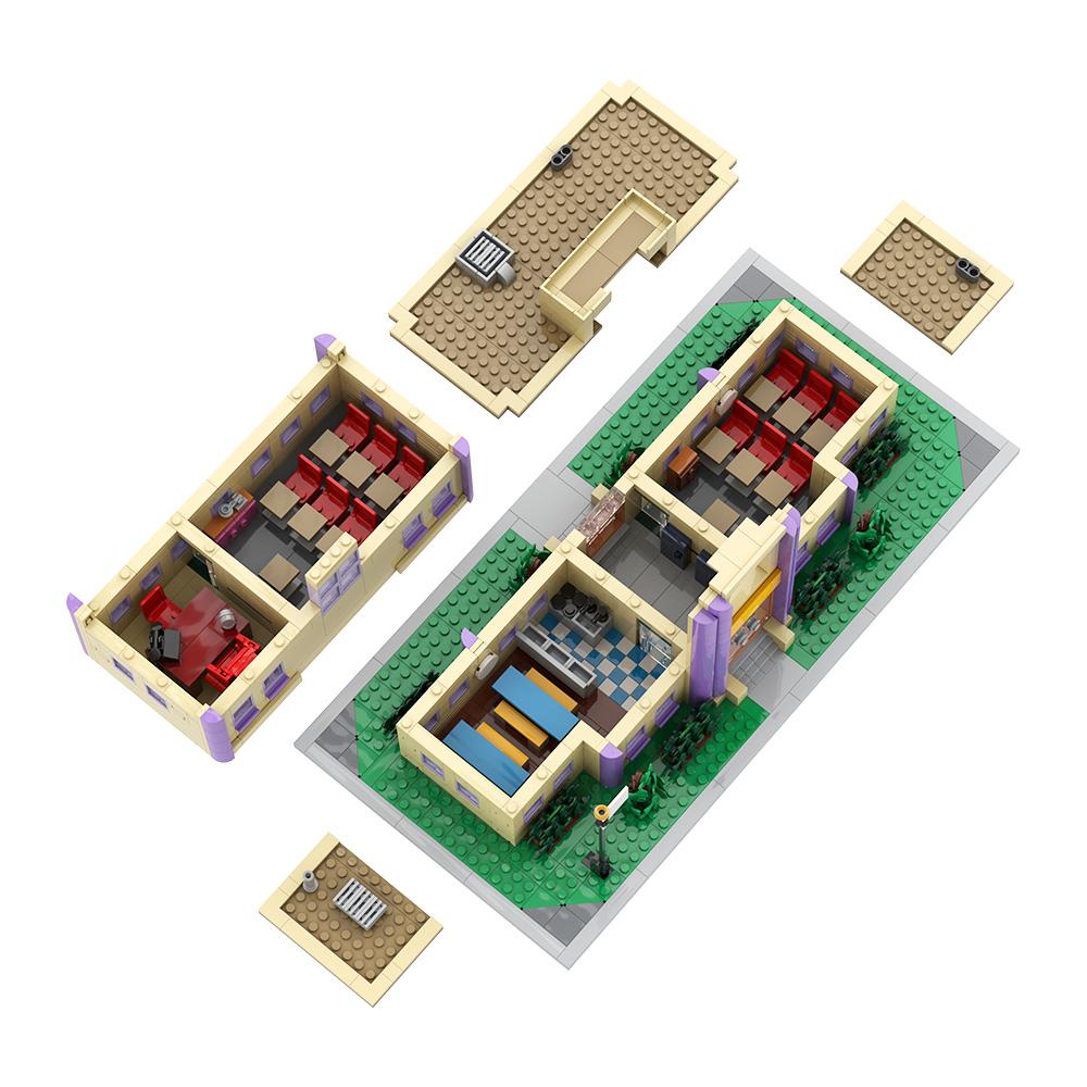 Gobricks MOC Modular Springfield Elementary School Bricks Model Famous Anime Architecture School Building Blocks Toy Gift