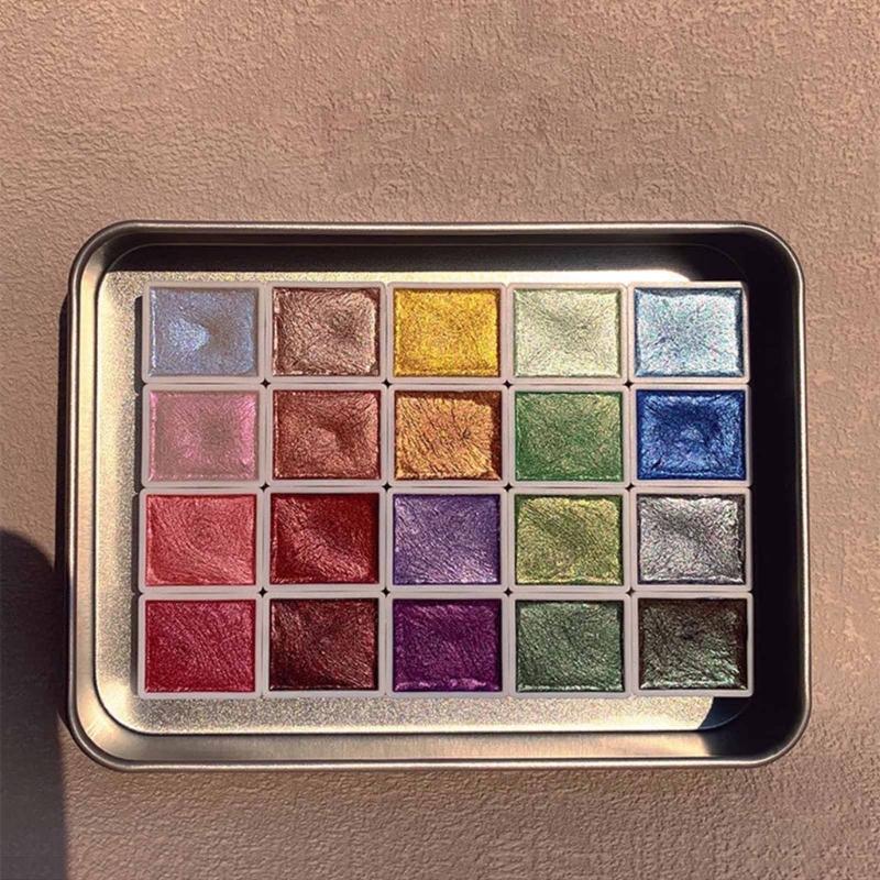 20 Colors Glitter Watercolor Paints Professional Artist Set for Painting on Paper Wood Stone Rock Fabric, DIY Nail