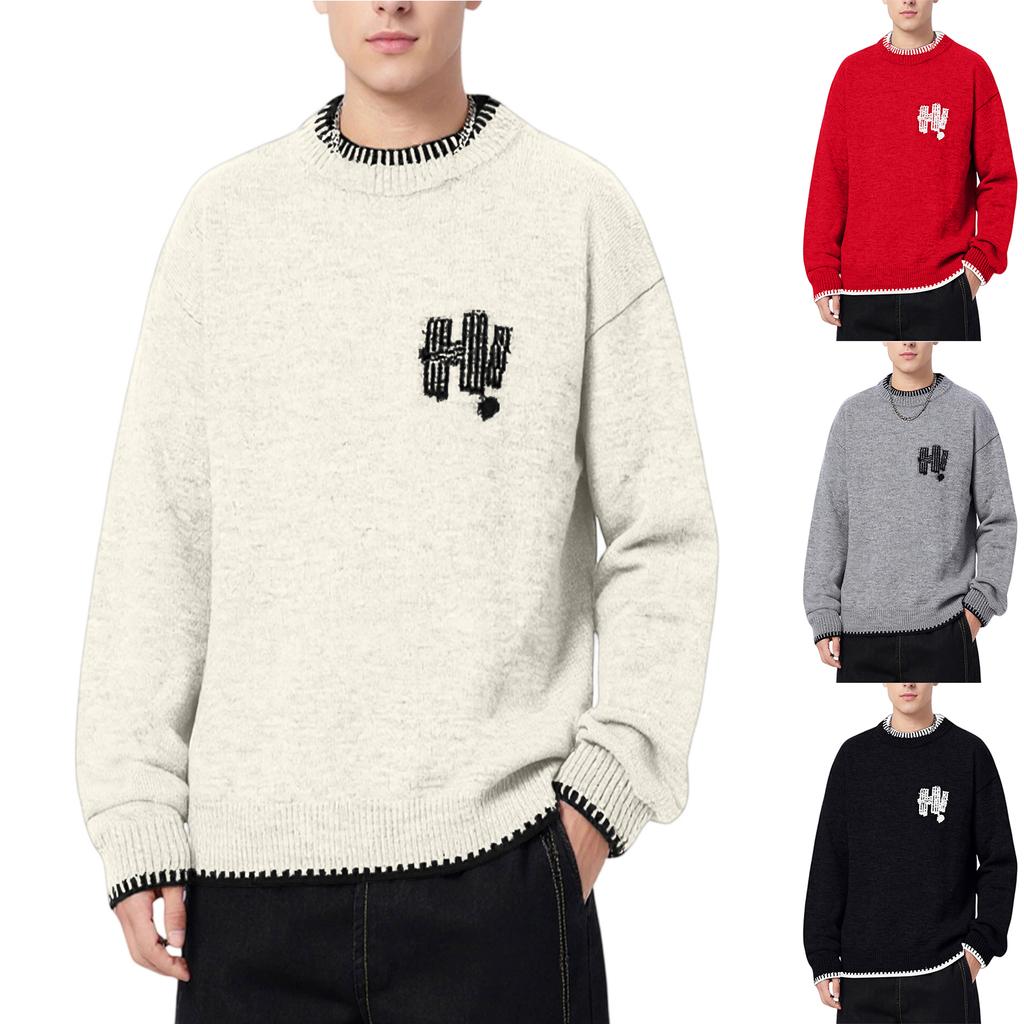 Men's Fashion Knitting Pullover Long Sleeves Loose Round Neck Sweater