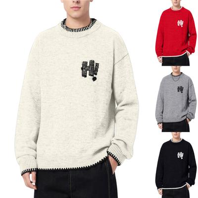 Herren-Strickpullover, langärmelig, locker geschnitten, Rundhalsausschnitt
