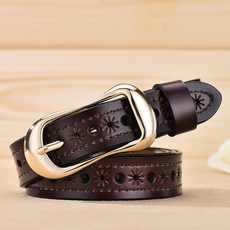 Women'S Leather Hollow Belt, Women'S Cowhide Belt, No Punching Belt, Thin Belt.