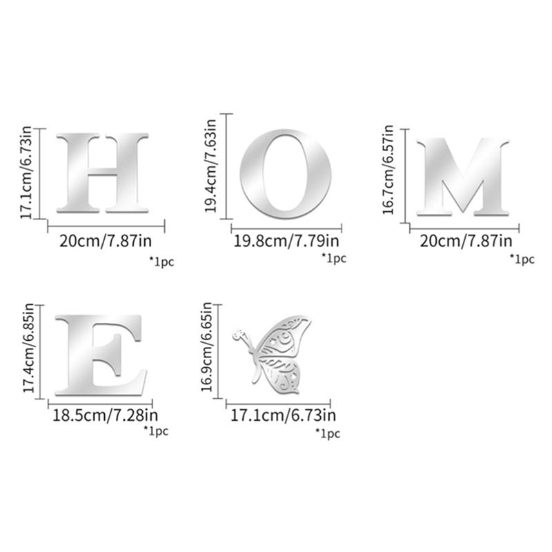 Moje Dekoracje Ścienne Domowe Litery Lustrzane Akrylowe Naklejki Ścienne Dekoracje Ścienne do Salonu Sypialni Wystrój Domu Ściana, Srebrny Dura