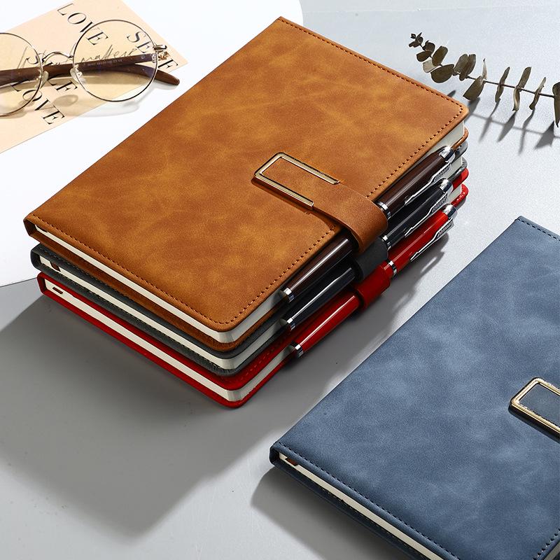 A5 Notepad Notebook Gift Set with U-Shaped Buckle, Leather Surface, Custom Logo for Business Meetings