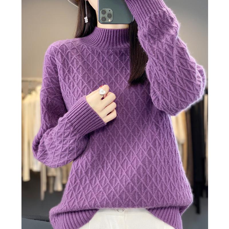 Women's Thick Knit Half-High Collar Sweater - 2024 New Autumn/Winter Collection, Versatile and Loose Fit Wool Sweater