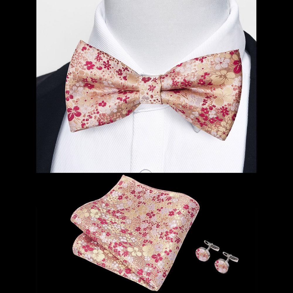 Classic Bowtie Bow Ties for Mens Butterfly Bowknot Pocket Square Cufflinks Suit Set Bussiness Accessories