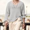Frühling Vintage Einfarbig Herren V-Ausschnitt Langarm Oberteil Locker Herren Strickpullover mit Lochmuster