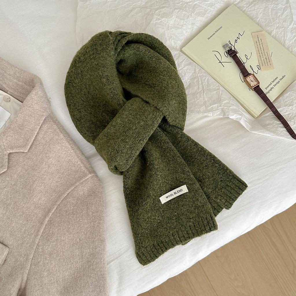 Solid Color Wool Blended Scarf for Women In Autumn and Winter Wool Knitted Warm Korean Version Versatile Fashion Fresh and Sweet Scarf