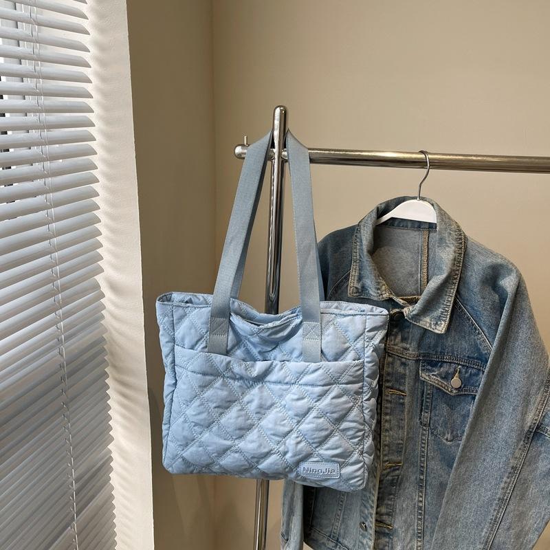 Rhombus Cotton Clothing Bag Autumn and Winter New Fashion Women's Bag Commuter Shoulder Armpit Bag Large Capacity Tote Bag