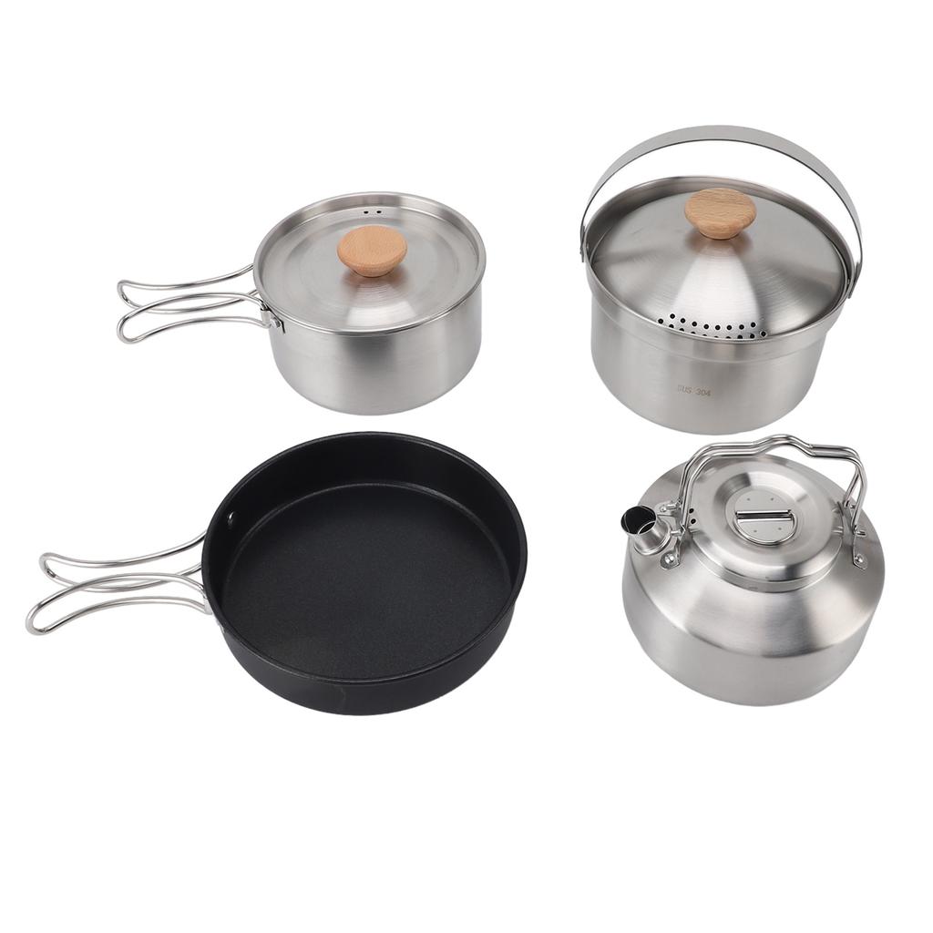 Camping Cookware Set Stainless Steel Pot Pan Kettle Kit Portable Lightweight Outdoor Cooking Set