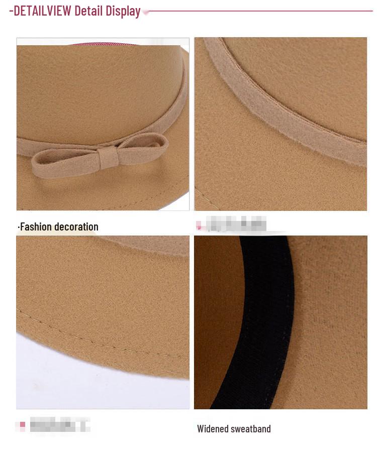 Korean Elegance: Women's Autumn/Winter Warm Felt Fedora with Striped Bow