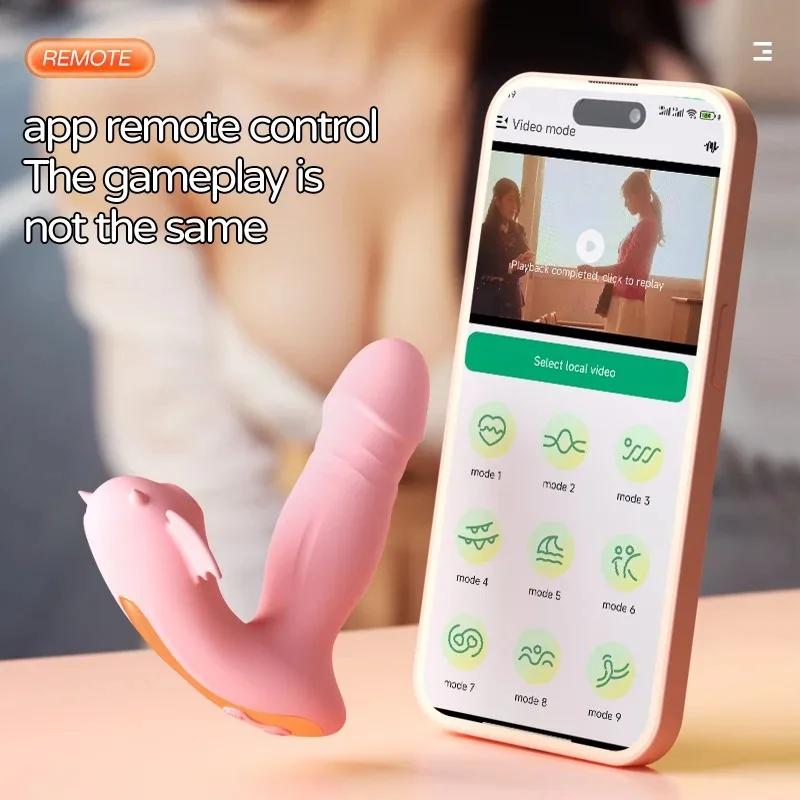 APP Control Ropa Interior Vestible 9 Modos de Vibración y Succión Vibrador Dildo Telescópico Estimulador de Empuje Calefactor Juguete Sexual para Mujeres
